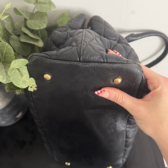 Vera Bradley Black Quilted Leather Satchel Floral Lining Shoulder Bag Classy - Picture 12 of 17